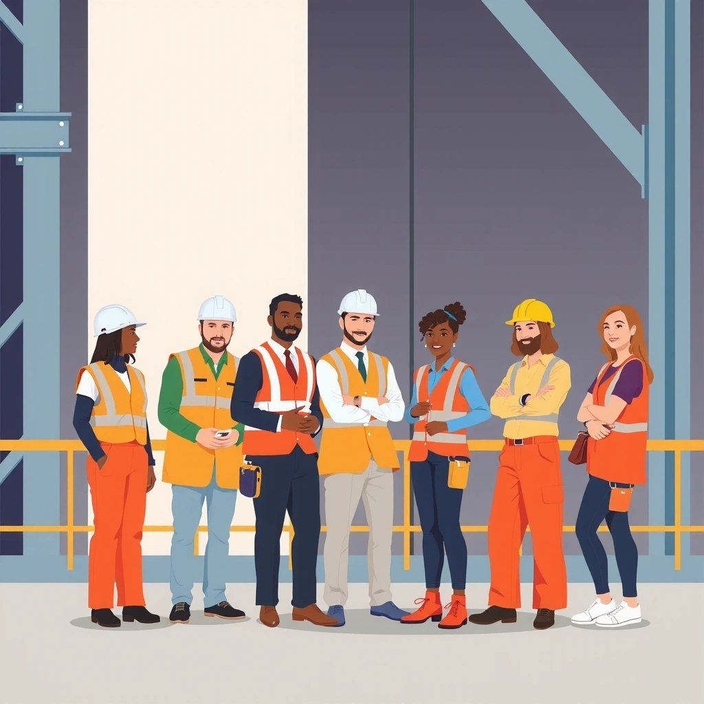 Professional construction team at work site